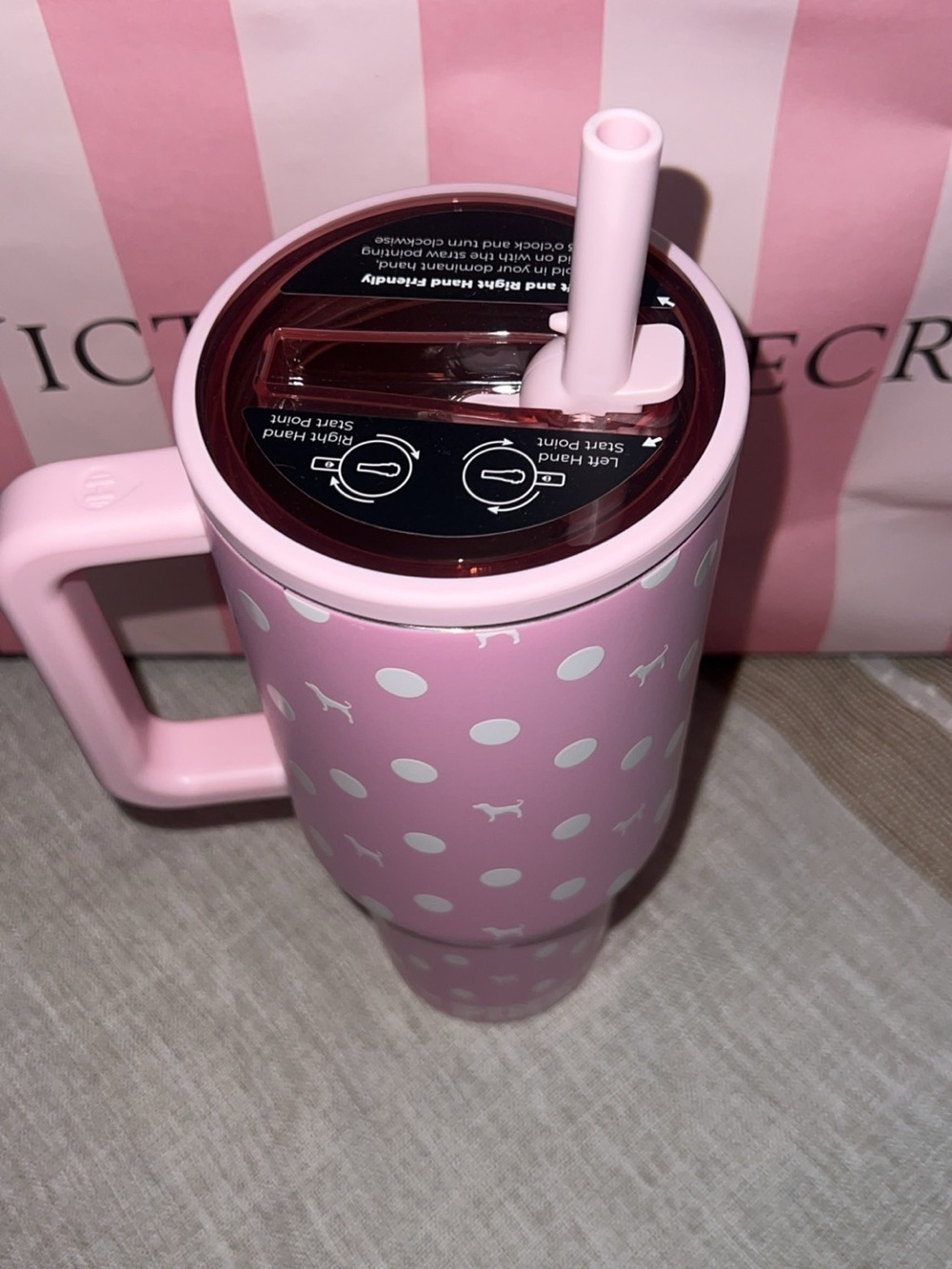 Victoria's Secret Pink Polka Dot Travel Mug with Straw
